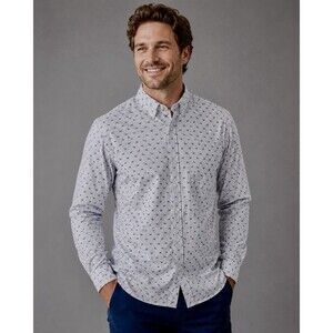 Banana Republic Shirt Mens Slim Flex Tech Stretch Dog Print Blue Size Smal
